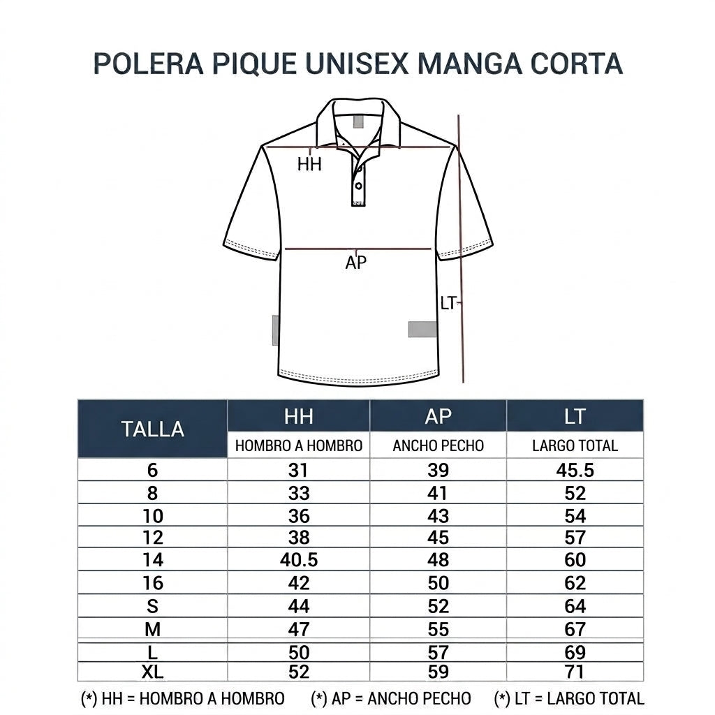 Polera pique unisex manga corta